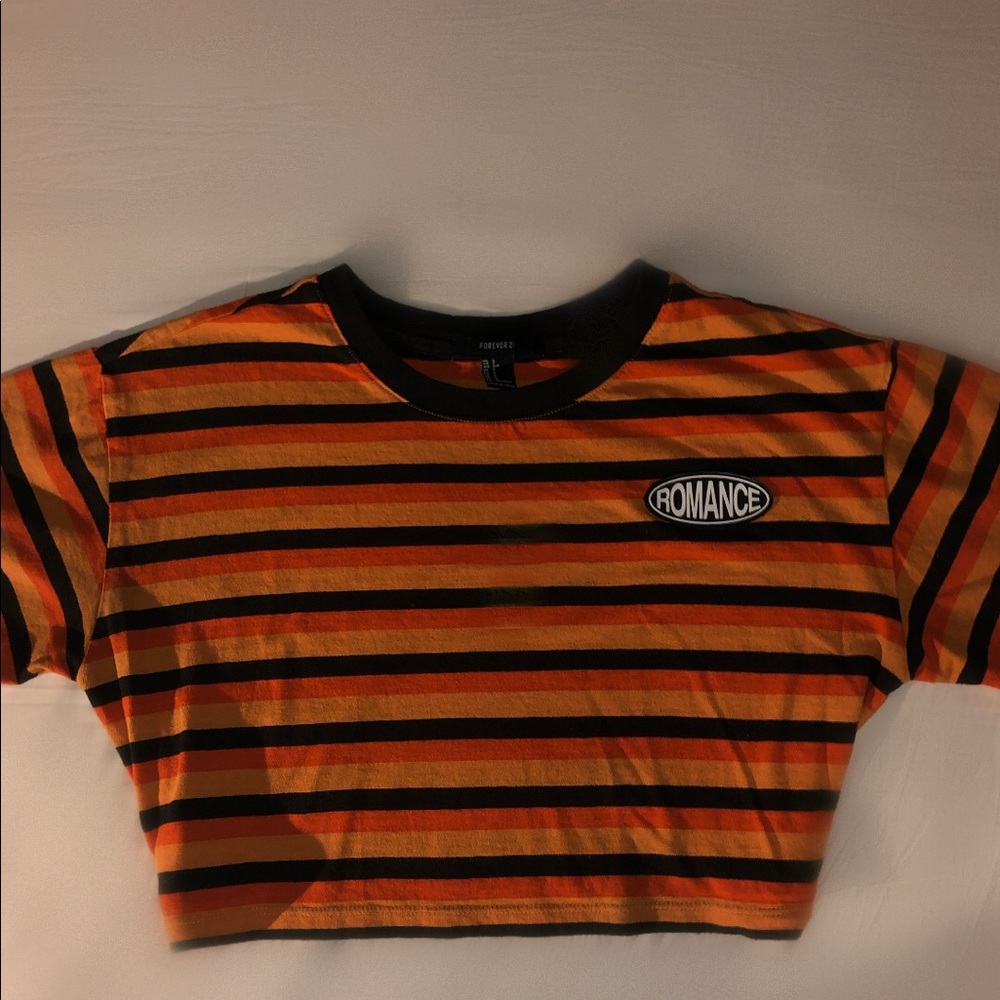 Short sleeved striped crop top